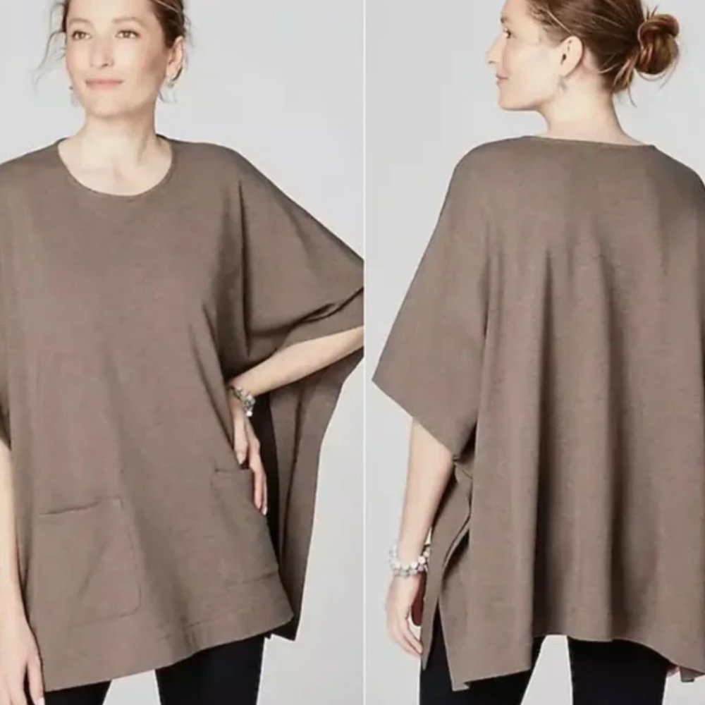 J.Jill Pure Jill Driftwood Heather Poncho pockets XSP w. J.Jill scarf included - Picture 8 of 15
